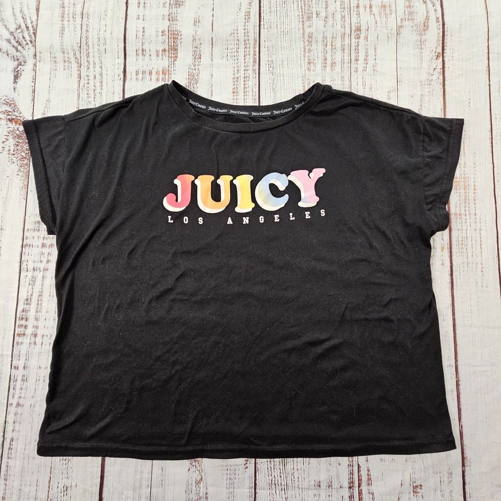 Juicy Couture Los Angeles Black Short Sleeve Cropped Sleepshirt Women's XL